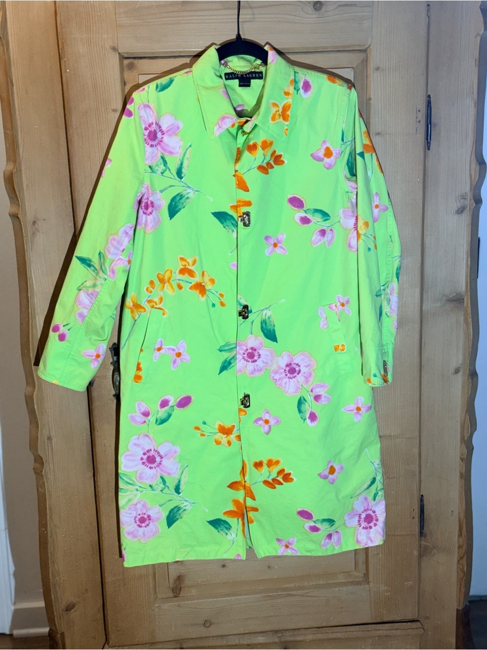Ralph Lauren Neon Green Floral Trench Coat